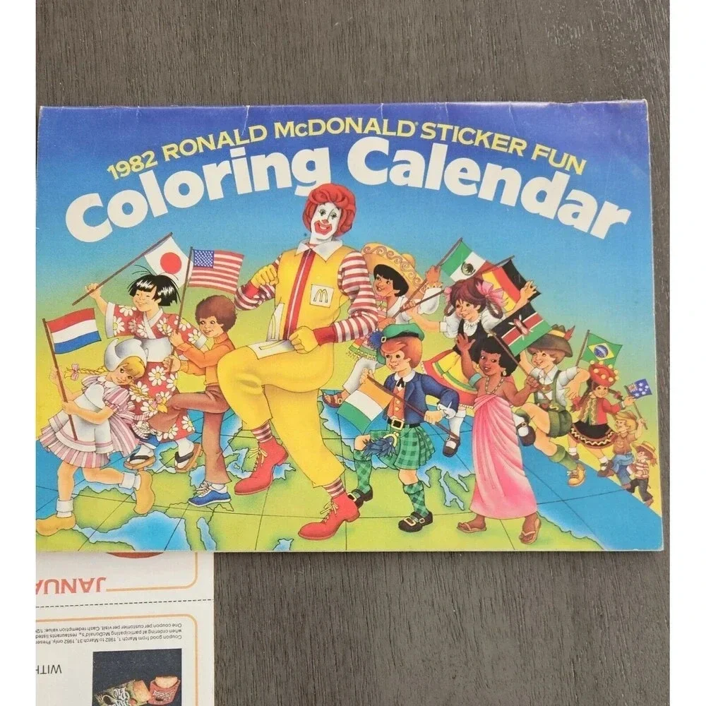 VTG USA 1982 Ronald McDonald Coloring Calendar World Map And Coupons Gag Gift